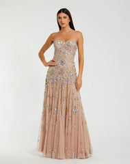 Pink Strapless Sweetheart Embellished Net Gown