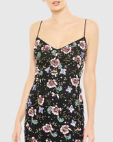 Black Embellished Spaghetti Strap Lace Up Gown