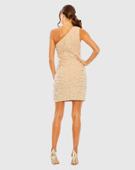 Beige One Shoulder Crystal Drop Dress - FINAL SALE