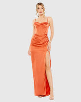 Orange Bustier Side Ruched Bodycon Gown