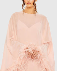 Pink Trapeze Feather Trim Mini Dress