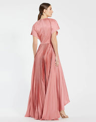 Pink Front Cutout High Low Pleated Gown