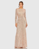 Light Pink Sequined Long Sleeve Side Knot Gown