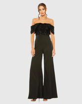 Black Sequined Off The Shoulder Jumpsuit