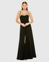 Black Spaghetti Strap Beaded Bustier Top Jumpsuit