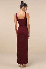 Burgundy Glamorous Disposition Rust Ruched Maxi Dress
