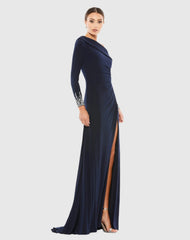 Multicolor Beaded Cuff Drop Shoulder Faux Wrap Gown