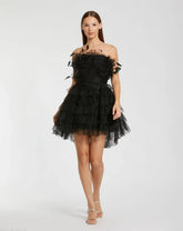 Black Feathered Strapless Tulle Fit and Flare Dress - FINAL SALE