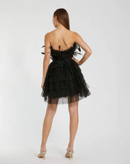 Black Feathered Strapless Tulle Fit and Flare Dress - FINAL SALE