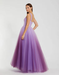 Purple Cross Front Strap Ombre Tulle Gown