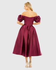 Plum Off The Shoulder Tea Length Dress