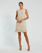 Beige Beaded Trim A-Line Mini Shift Dress