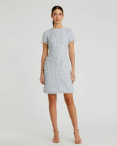 Blue Cap Sleeve Floral Button Detail Shift Dress
