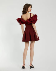 Red Crepe Godet Hem Mini Dress With Faille Ruffle