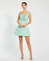 Green Hand Beaded Detail A-Line Mini Dress