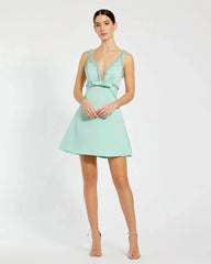 Green Hand Beaded Detail A-Line Mini Dress