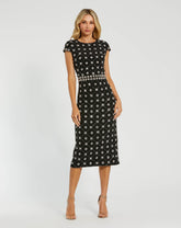 Black Hand Embellished High Neck Midi Dress