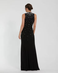 Black High Neck Sleeveless Beaded Jersey Fitted Gown
