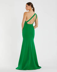Green One Shoulder Crepe Mermaid Gown