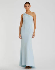 Blue One Shoulder Crepe Mermaid Gown