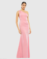 Light Pink One Shoulder Crepe Mermaid Gown