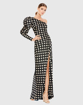 Black One Sleeve Polka Dot Gown
