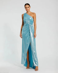 Blue One Shoulder Draped Gown - FINAL SALE