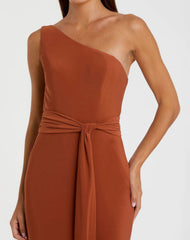 Orange Jersey One Shoulder Belted Trumpet Gown