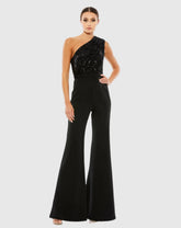 Black Sequined One Shoulder Jumpsuit