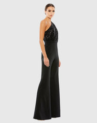 Black Sequined One Shoulder Jumpsuit