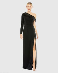 Black Long Sleeve Drop Shoulder Evening Gown