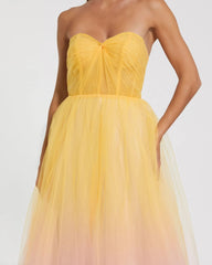 Yellow and Pink Strapless Corset Ombre Tulle Ballgown