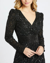 Black Long Sleeve Embellished Sequin Cocktail Dress