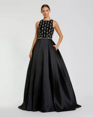 Black High Neck Sleeveless Beaded Ball Gown