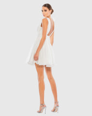 White Ruffle V Neck Fit & Flare Mini Dress