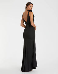 Black Sleeveless V Neck Bow Detail Mermaid Gown