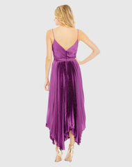 Purple Pleated Satin Flowy Midi Dress