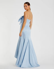 Light Blue Strapless Bow Mermaid Gown
