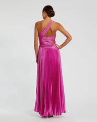Purple One Shoulder Pleated Charmeuse Gown with Slit