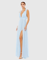 Sleeveless Pleated Chiffon V-Neck Gown