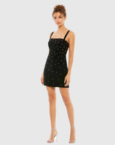 Black Sleeveless Rhinestone Encrusted Square Neck Mini Dress - FINAL SALE