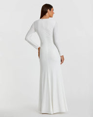 White Long Sleeve Keyhole Draped Gown