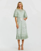 Green Flounce Sleeve Midi Dress