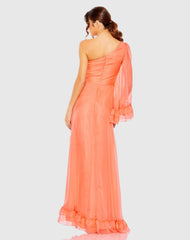 Orange One Sleeve Ruffled Hem Gown