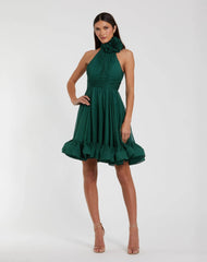 Green Sleeveless Chiffon Mini Dress With 3D Flower