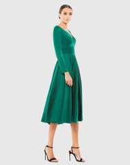 Green Plunge Neck Satin A-Line Dress