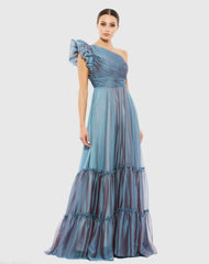 Organza One Shoulder Pleated Gown
