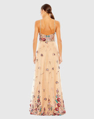 Beige Embellished Floral Detail A Line Gown