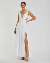 Plunge Ostrich Feather A Line Gown