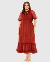 Red Sheer Puff Sleeve Dress